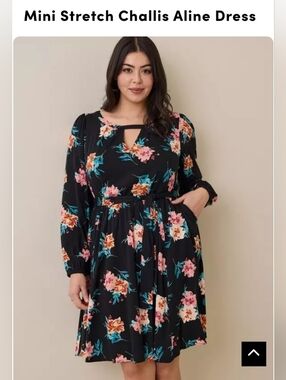 Torrid Black Floral Mini Dress with Pink & Orange Blooms